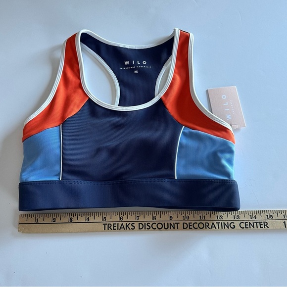 NWT WILO THE LABEL 2 Piece Ribbed Racer Panel Bra Legging Set Navy Orange Sz M - Picture 5 of 10